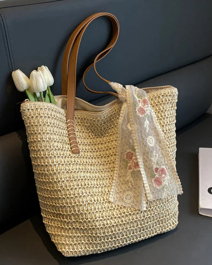Clara™ | Handmade Woven Tote Bag Beige 32x14x33cm