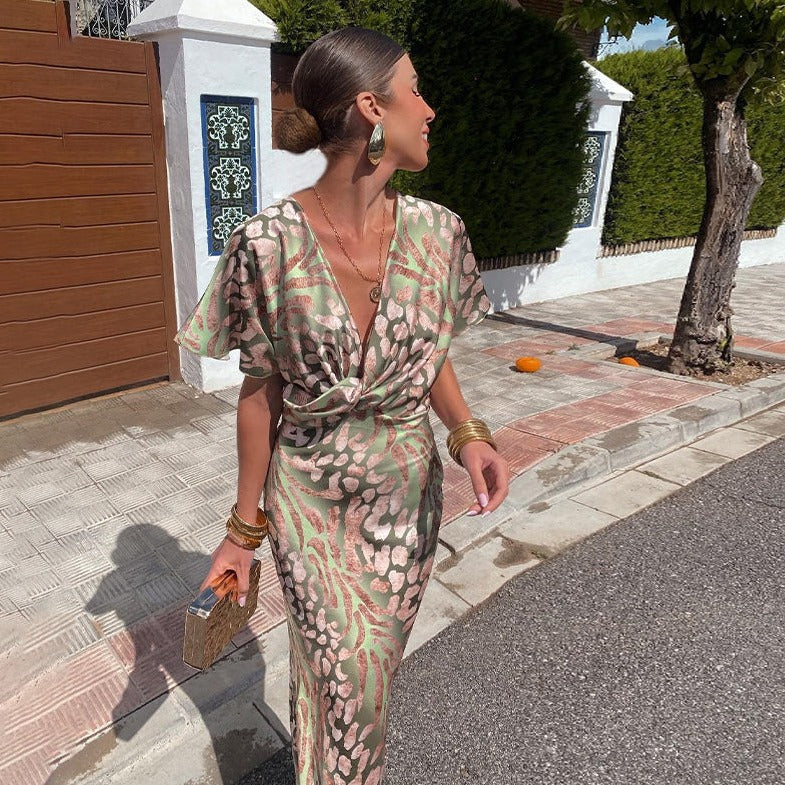 Elegant Twisted V‑Neck Summer Maxi Dress Dresses