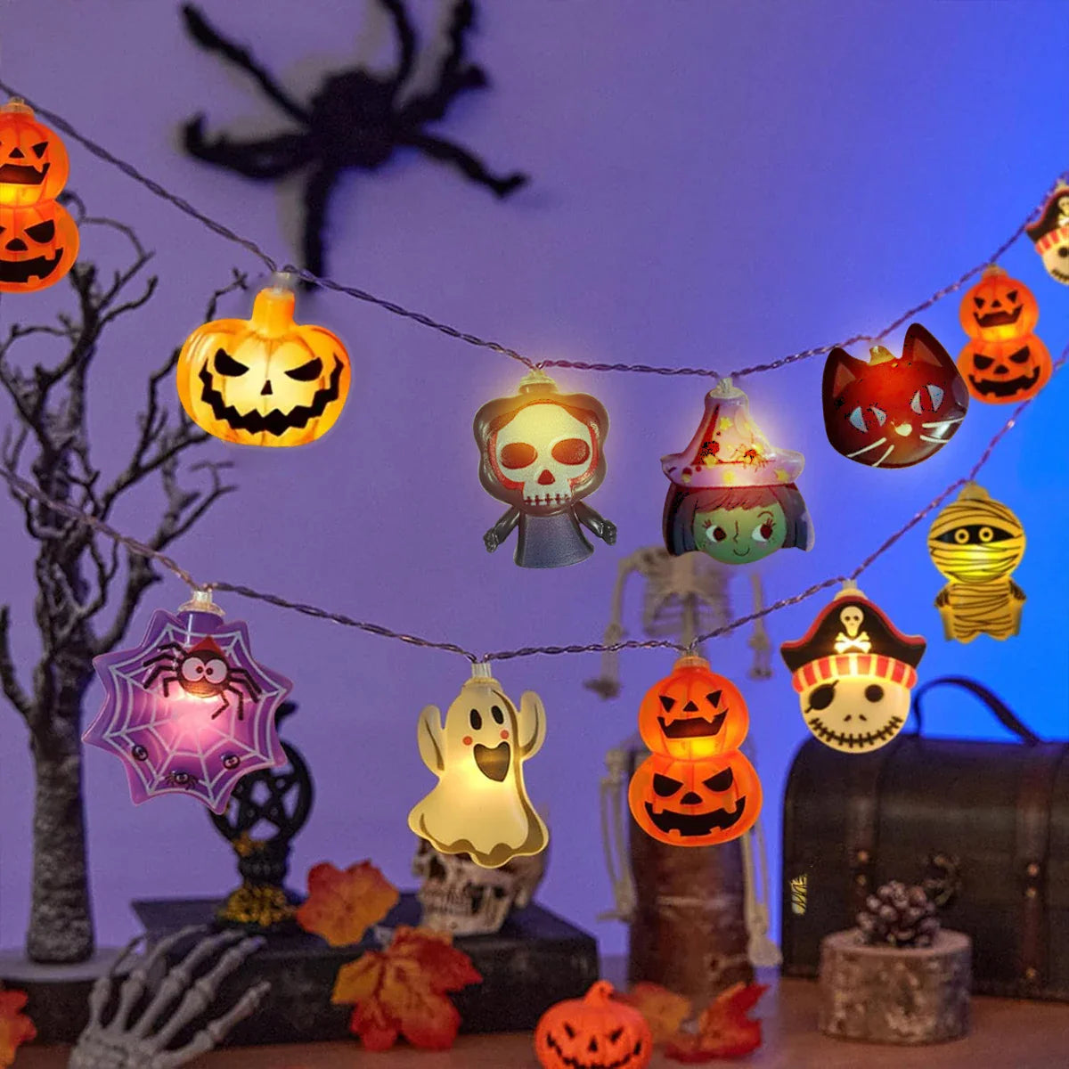 Spooky Pumpkin & Ghost LED String Lights Halloween Decorations