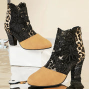 Heloise™ | Elegant Lacy High Heels Mesh Boots Apricot Leopard Shoes & Sandals