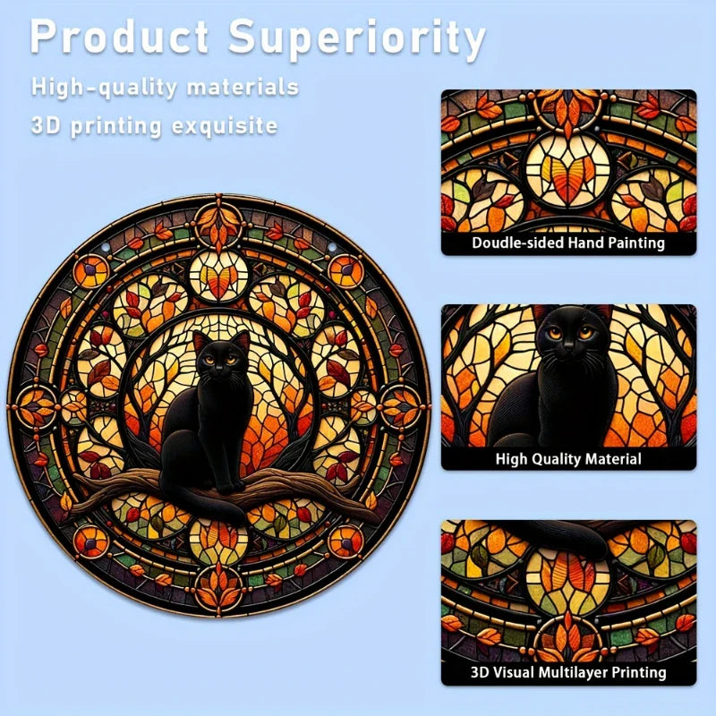 Black Cat Moonlight Window Suncatcher Halloween Decorations