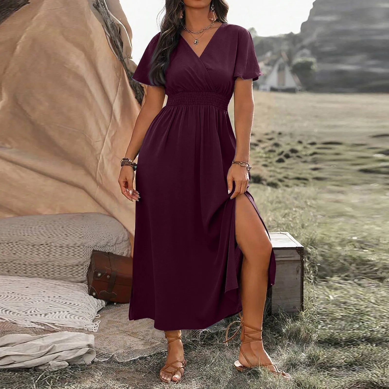 Mel | Elegant Summer Dress Wine Dress