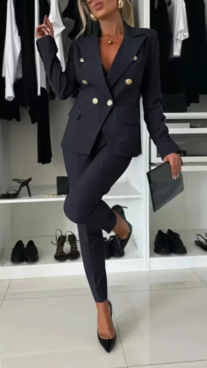Elyse™ | Corporate Set Blazer & High Waist Pencil Pants Black Two piece set