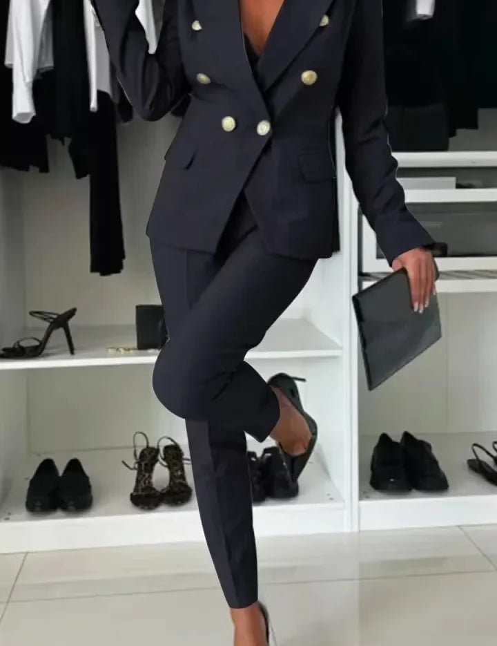 Elyse™ | Corporate Set Blazer & High Waist Pencil Pants Black Two piece set