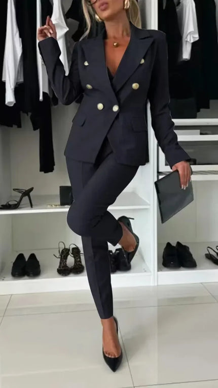 Elyse™ | Corporate Set Blazer & High Waist Pencil Pants Black Two piece set