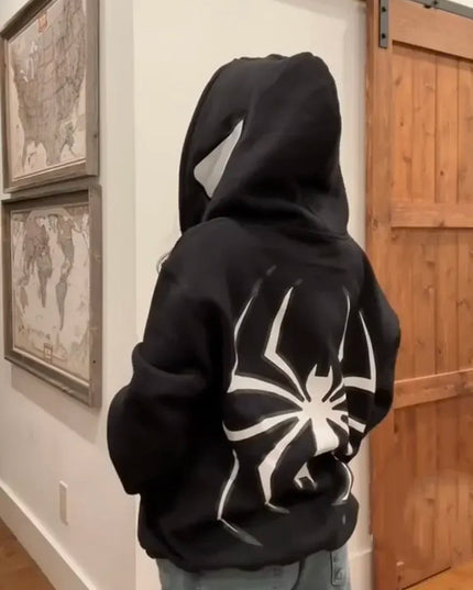 Men’s & Women’s Spider Print Hoodie – Unisex Gothic Streetwear Pullover Negro Hoodies