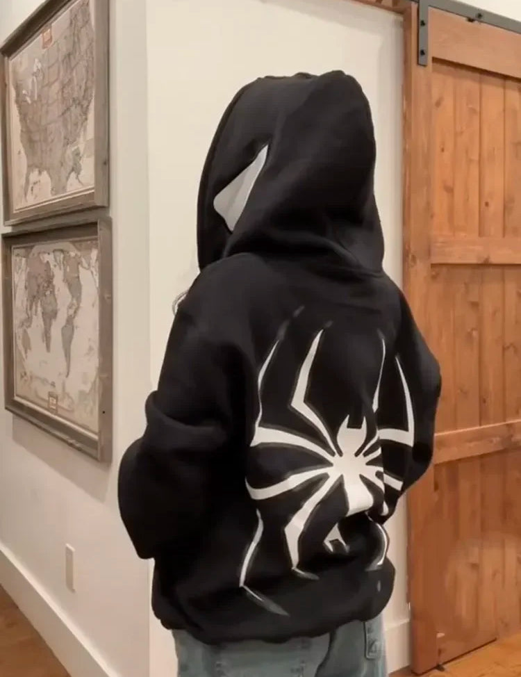 Men’s & Women’s Spider Print Hoodie – Unisex Gothic Streetwear Pullover Negro Hoodies