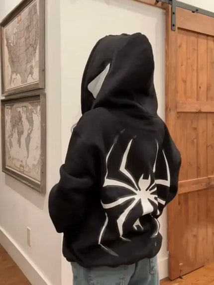 Men’s & Women’s Spider Print Hoodie – Unisex Gothic Streetwear Pullover Negro Hoodies