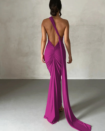Hugcitar One‑Shoulder Ruched Maxi Dress PURPLE Dresses