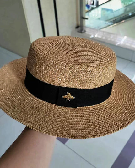 Ladies Sun Fedora Hat with Gold Braiding for Stylish Protection khaki-sequins adult size(56-58cm) Hats