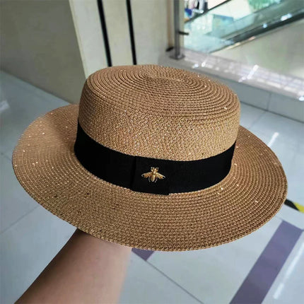 Ladies Sun Fedora Hat with Gold Braiding for Stylish Protection khaki-sequins adult size(56-58cm) Hats
