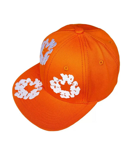Unisex Denim Tears Kapok Embroidered Baseball Cap – Flat Brim Adjustable Sun Hat Orange One Size Fits All Hats