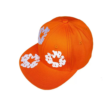 Unisex Denim Tears Kapok Embroidered Baseball Cap – Flat Brim Adjustable Sun Hat Orange One Size Fits All Hats