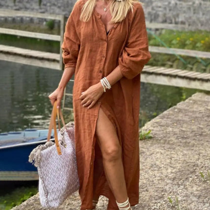 Kira™ | Chic Button-Down Maxi Dress Caramel Dress