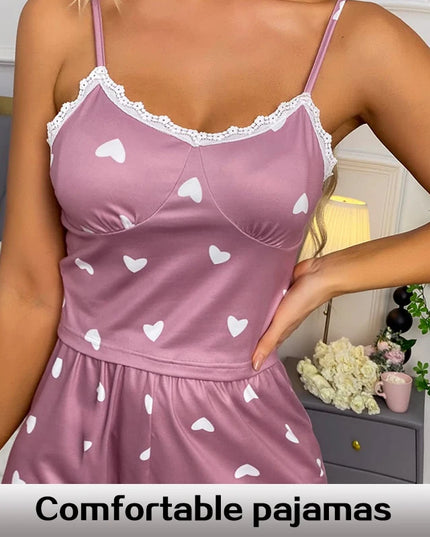 Women’s V‑Neck Lace-Trim Pajama Set Women's Tops