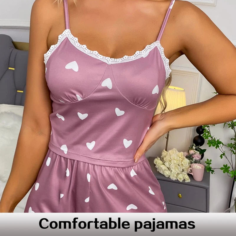 Women’s V‑Neck Lace-Trim Pajama Set Women's Tops