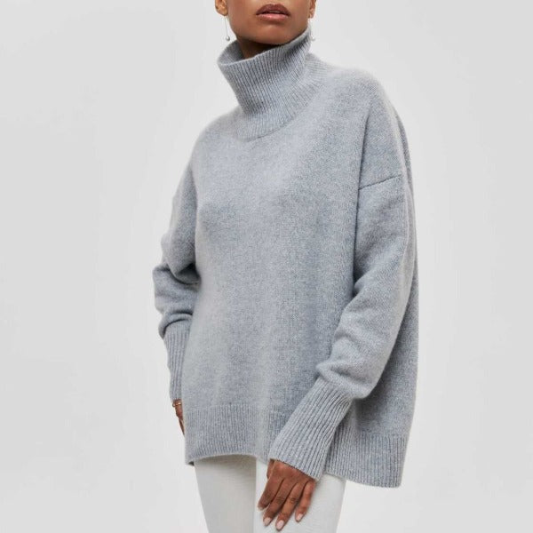 ﻿Agata - Knitted Turtleneck Sweater Gray Sweaters