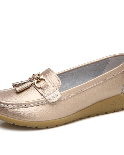 Celeste™ - Genuine Leather Tassel Moccasins Gold Shoes
