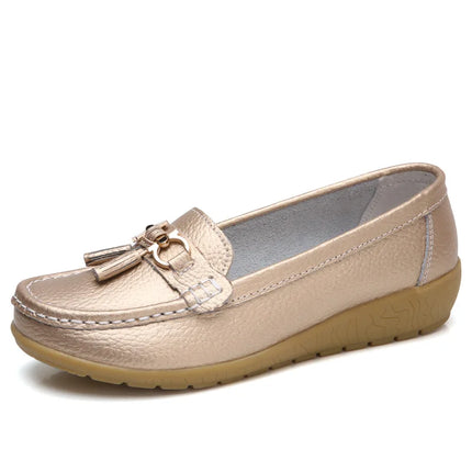 Celeste™ - Genuine Leather Tassel Moccasins Gold Shoes