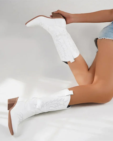 Mid‑Calf Block Heel Cowboy Boots Boots