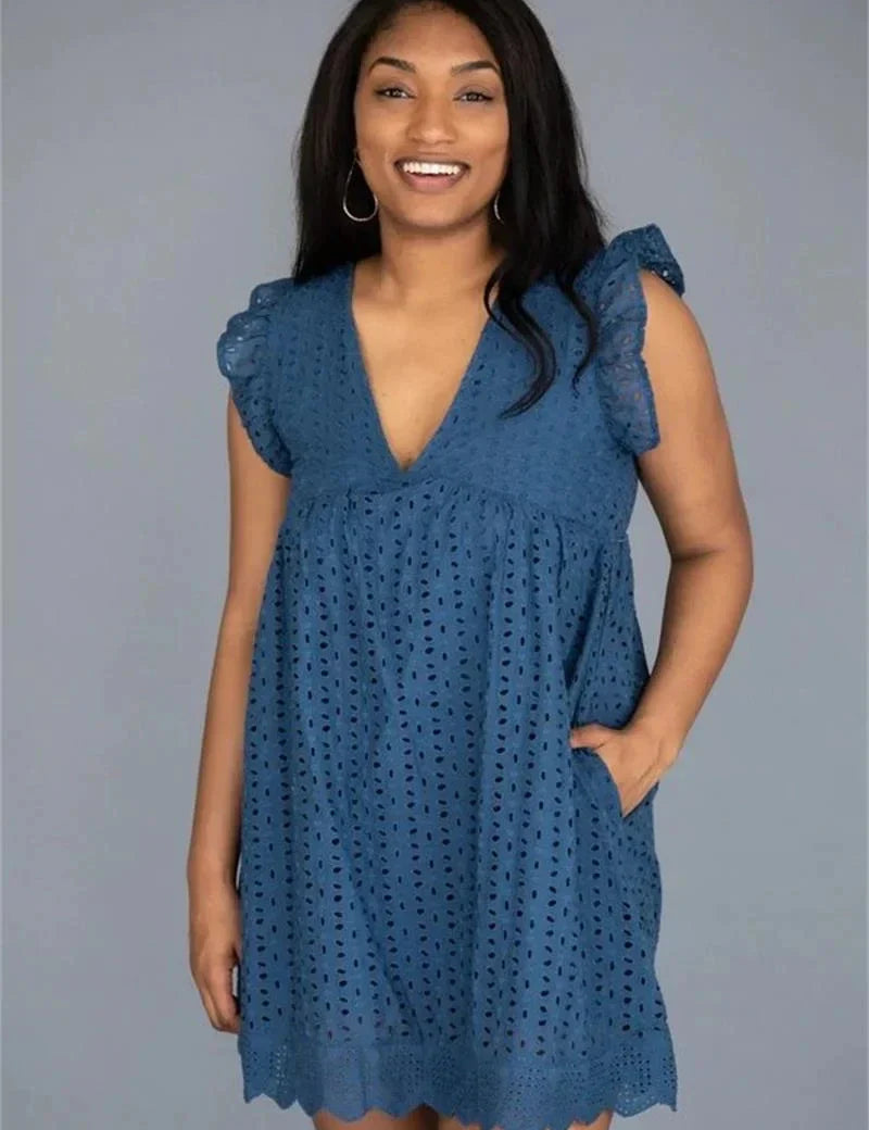 Divine™ | Luxury Lace Romper Dress Navy Blue Dresses