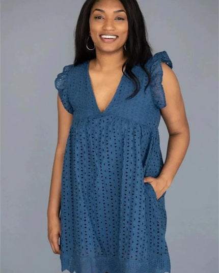 Divine™ | Luxury Lace Romper Dress Navy Blue Dresses