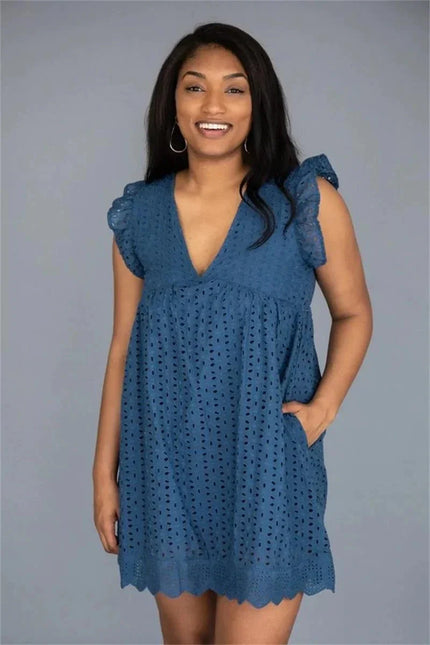 Divine™ | Luxury Lace Romper Dress Navy Blue Dresses