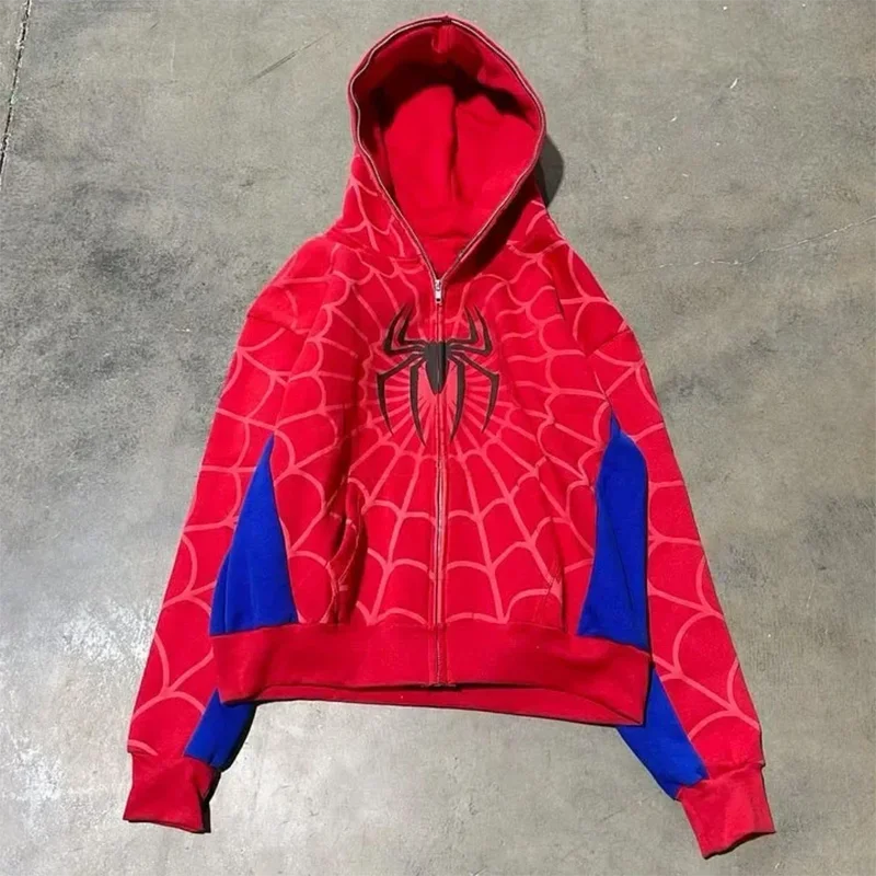 Y2K Spider Print Hooded Hoodie – Hip-Hop Style Red Men's Hoodie