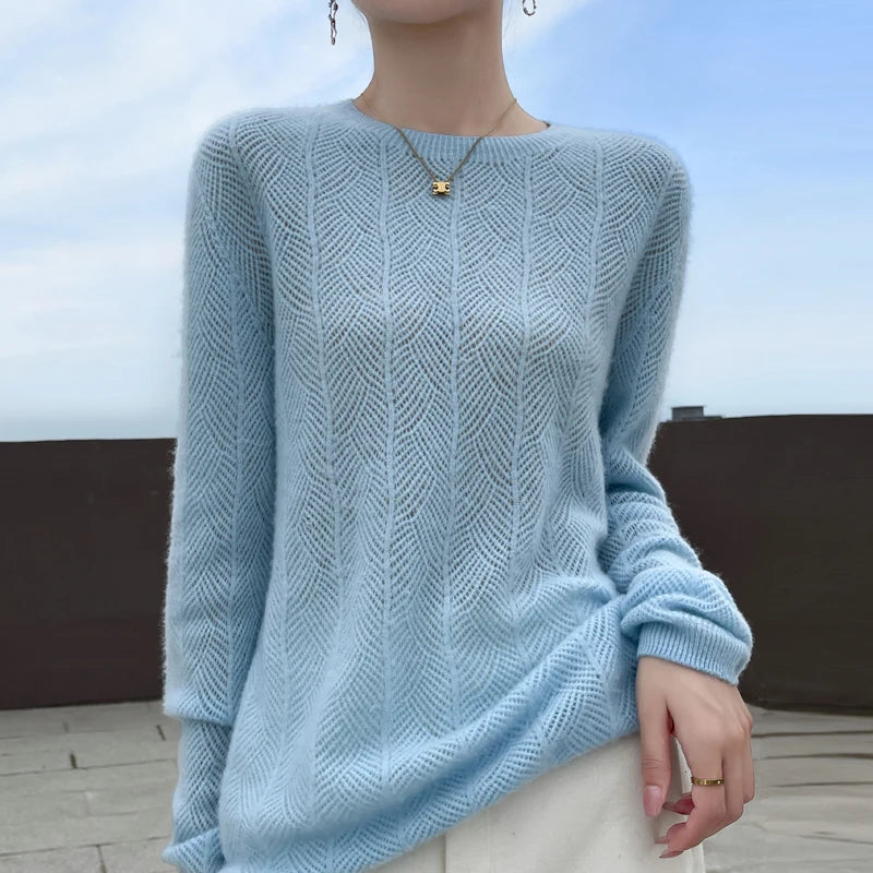 Portofino Knit Sweater – Merino Chevron Luxe Knits Blue Women Winter Sweaters