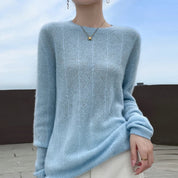 Portofino Knit Sweater – Merino Chevron Luxe Knits Blue Women Winter Sweaters