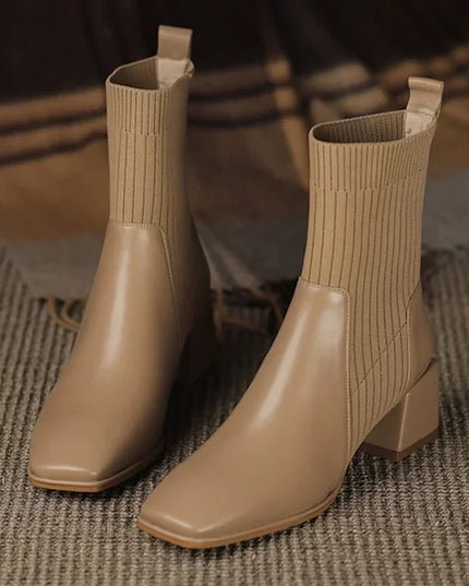 Sleeved Square Toe Boots Women's Footwear