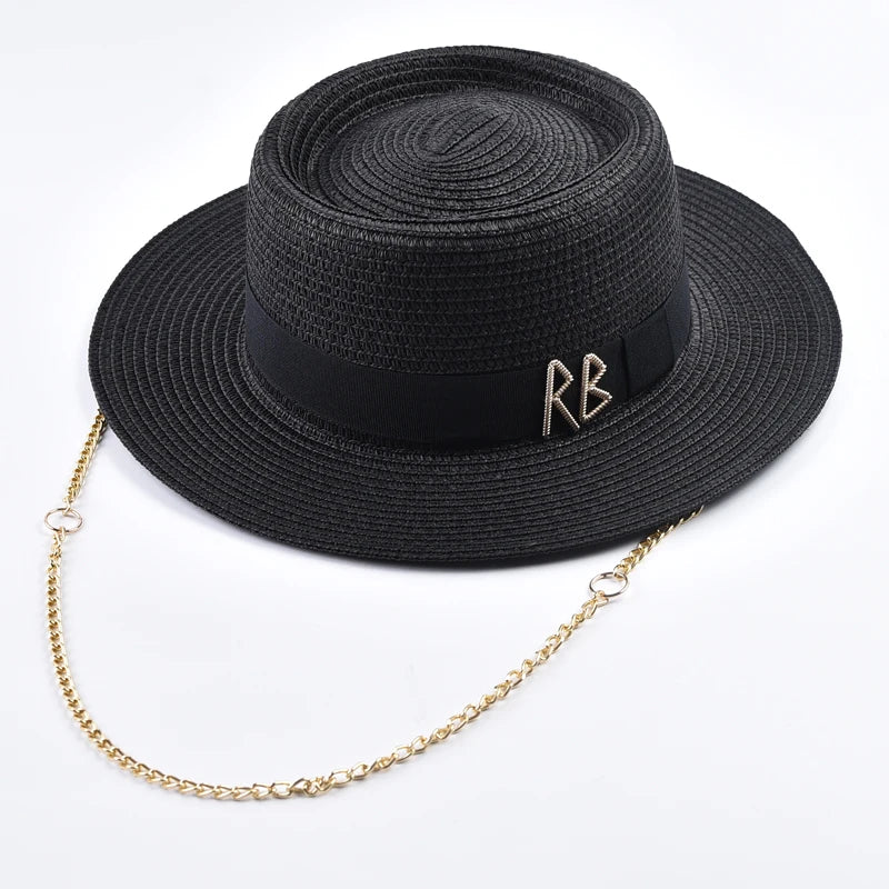 Summer Straw Hats for Women Ribbon Decoration Elegant Ladies Party Dress Hats Travel Beach Sun Hat Chapeau Femme black One Size