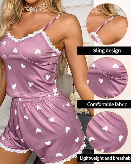 Women’s V‑Neck Lace-Trim Pajama Set Women's Tops