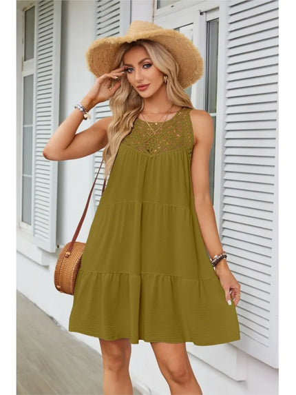 Cassandra™ | Casual Sleeveless Pleated Mini Dress Green Dresses