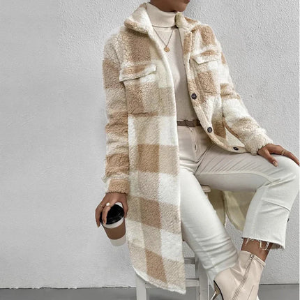 ﻿Gwen - Checkered Women’s Coat Brown Coats & Jackets