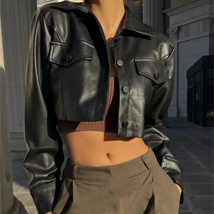 Faux Leather Crop Jacket Black Women Jacket