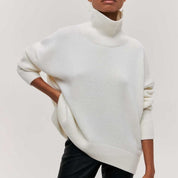 ﻿Agata - Knitted Turtleneck Sweater White Sweaters