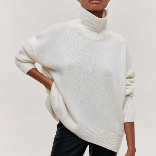 ﻿Agata - Knitted Turtleneck Sweater White Sweaters