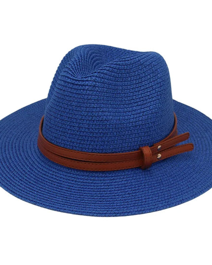 Breathable Straw Panama Sun Hat Royal blue Hats