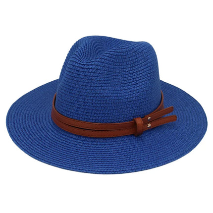 Breathable Straw Panama Sun Hat Royal blue Hats