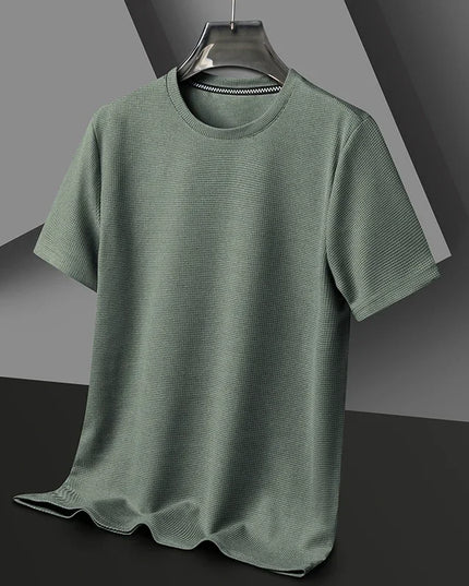 Men’s Summer Waffle Knit Round Neck T-Shirt – Lightweight Casual Tee green Men T-Shirts