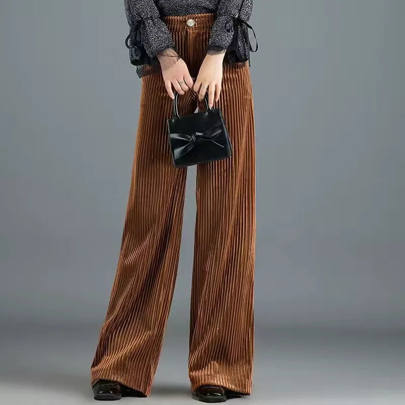 Velvet Eleganza Wide‑Leg Trousers Caramel Trousers