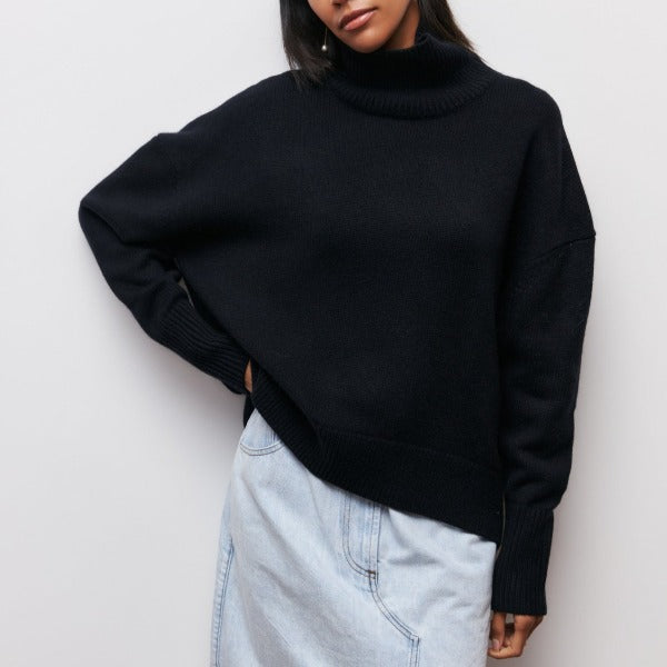 ﻿Agata - Knitted Turtleneck Sweater Black Sweaters