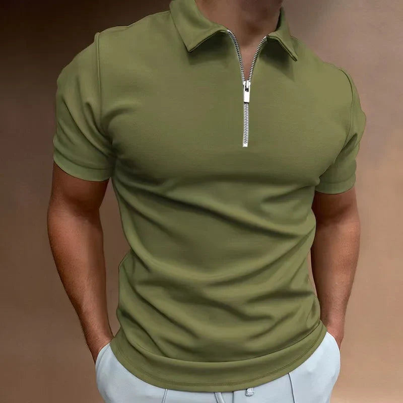 Dylan | Casual Zip-up Polo Shirt Army Green