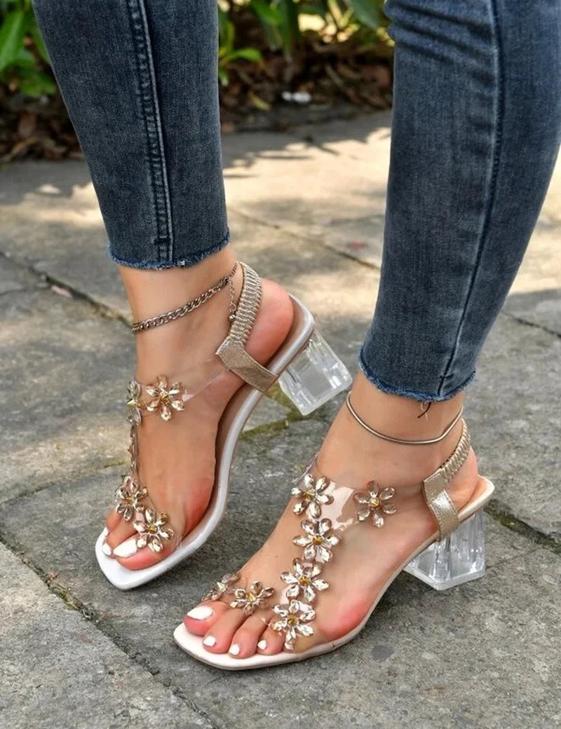 Verity™ | Flower Rhinestones Heel Sandals Shoes & Sandals