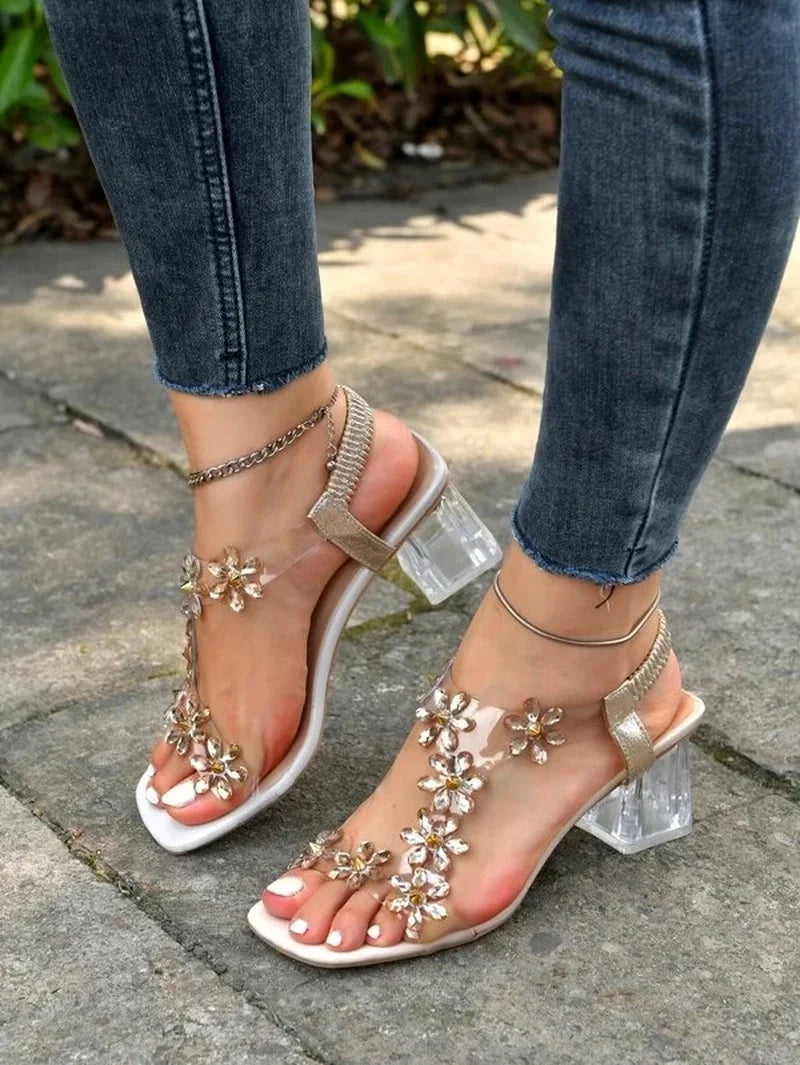 Verity™ | Flower Rhinestones Heel Sandals Shoes & Sandals
