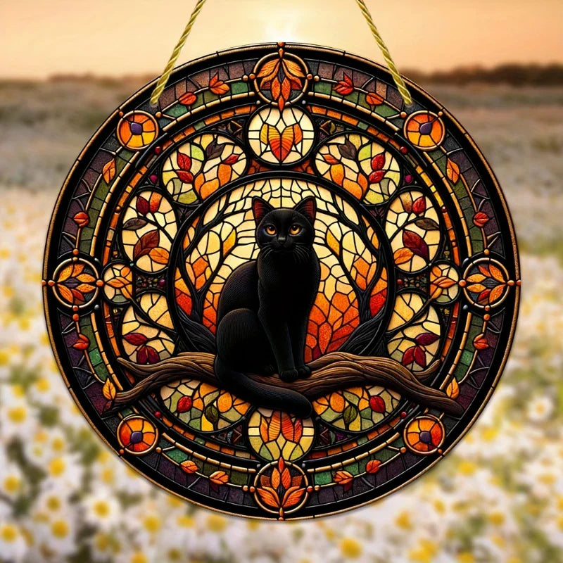 Black Cat Moonlight Window Suncatcher 3 15x15cm Halloween Decorations