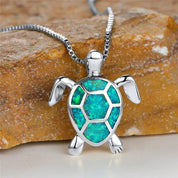 Ocean's Promise Opal Turtle Necklace Silver Green Necklace