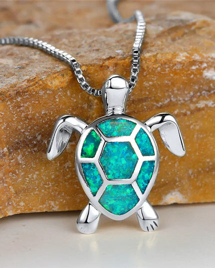 Ocean's Promise Opal Turtle Necklace Silver Green Necklace