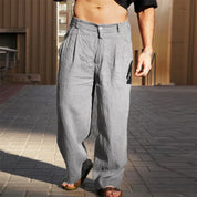 Premium Wide-Leg Linen Pants Grey Men Pants